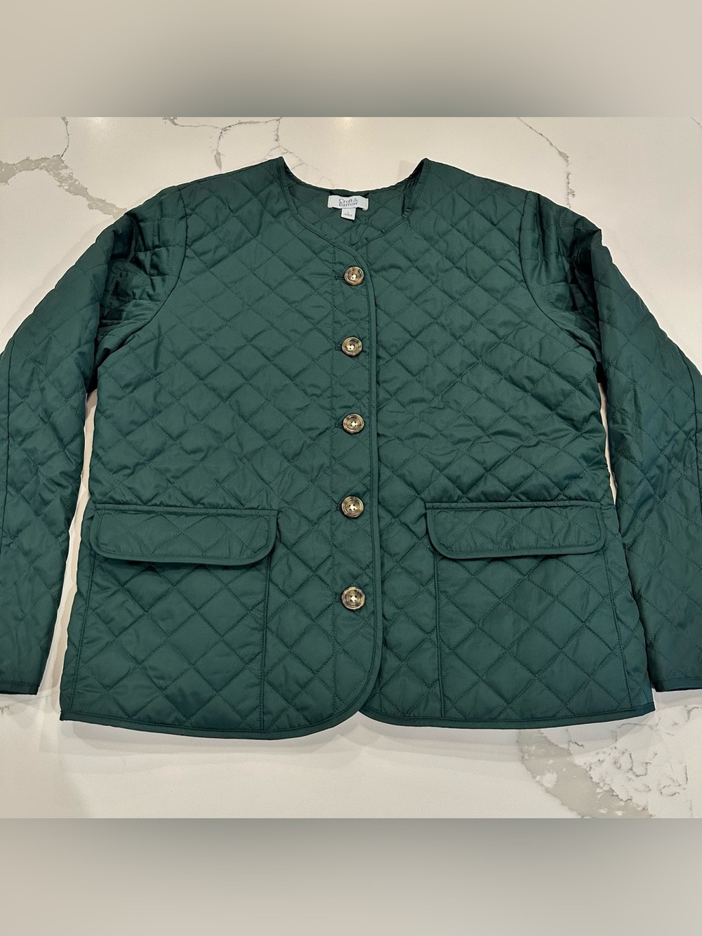 Croft & Barrow Womens Quilted Jacket Green Button Up Liner Chore Utility Coat L
